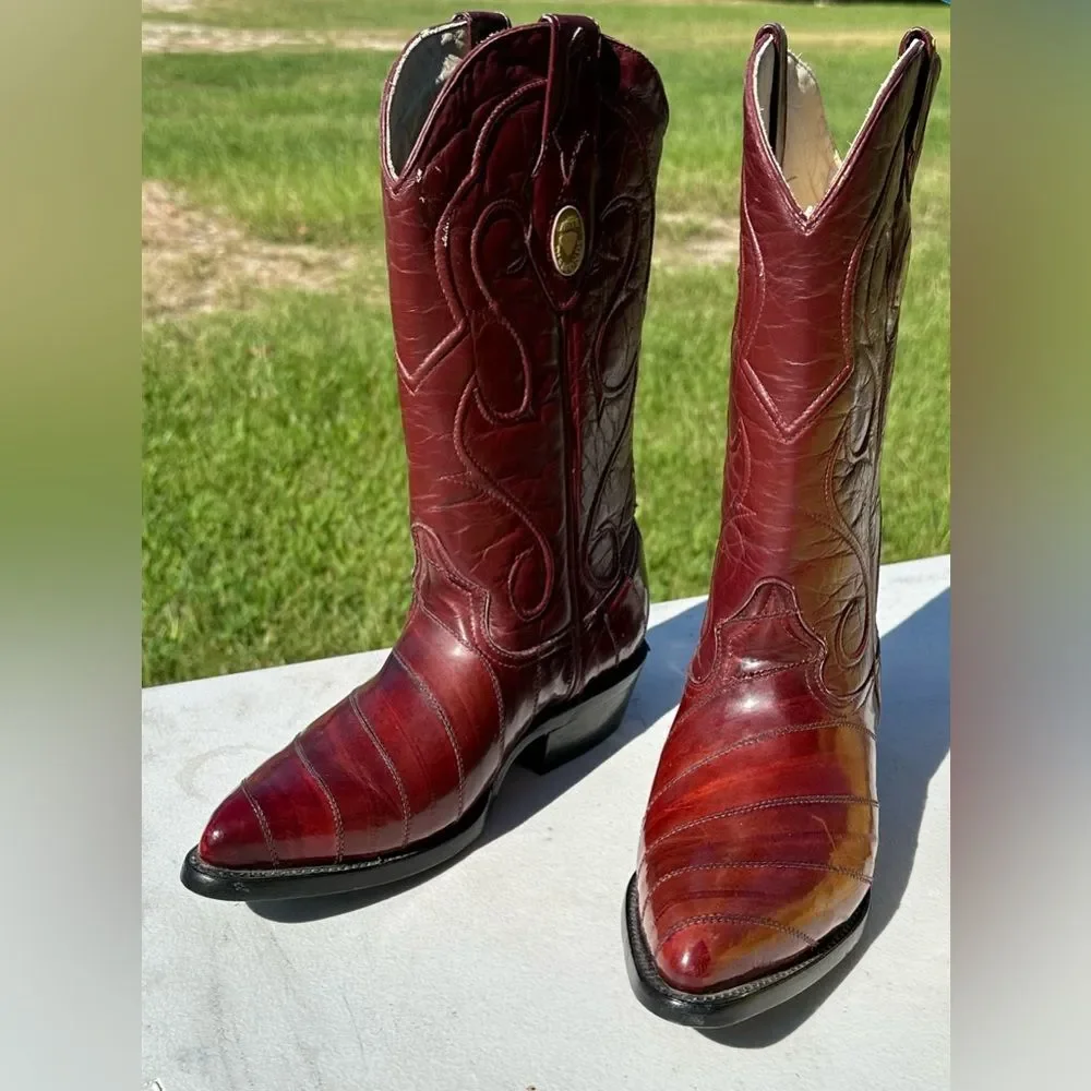 White Diamonds Eel Skin and Goat Leather Cowboy Western Boots Men's Size 6.5 EE - Picture 2 of 12